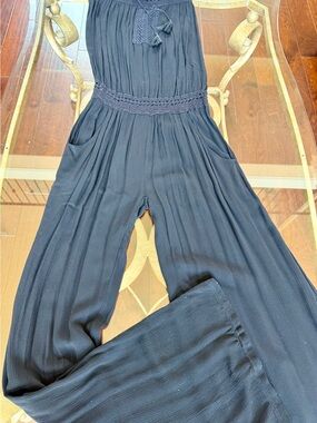 Women’s Black Wide-Leg Jumpsuit with Smocked Waist